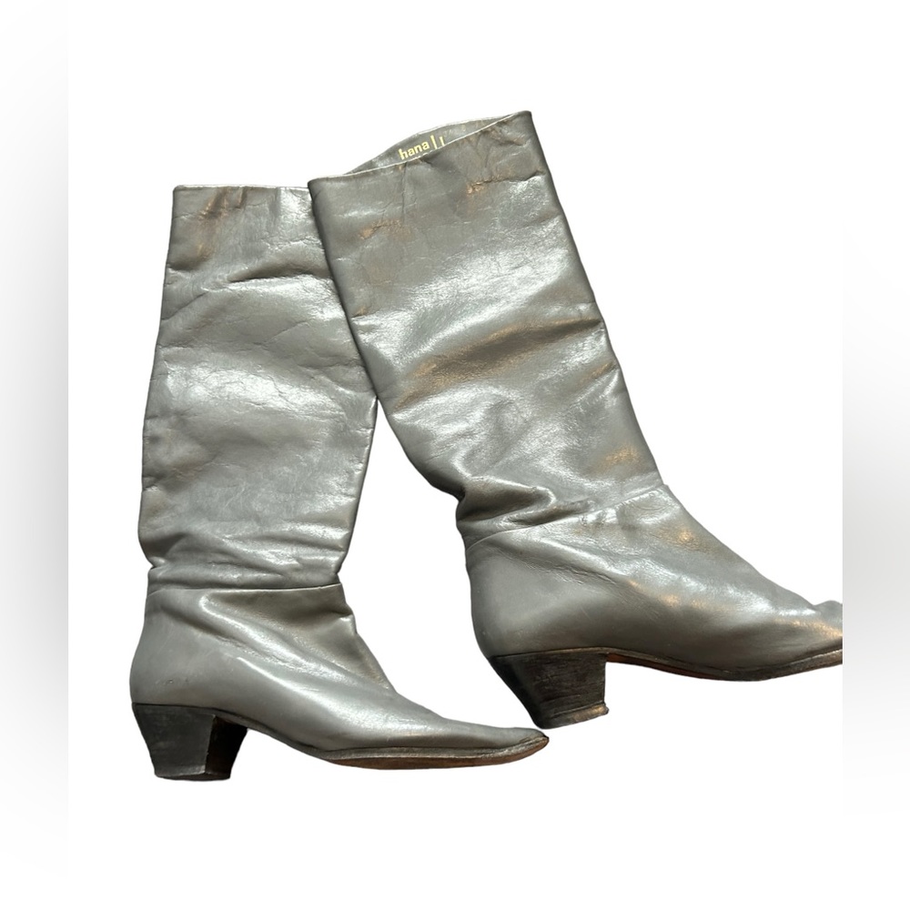 Hana Mackler Vintage Gray Leather Knee High Boots size 8